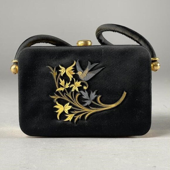 1960s Handmade Minaudiere Box Purse Compact with Metal Flowers & Birds - Vintage - Picture 2 of 9